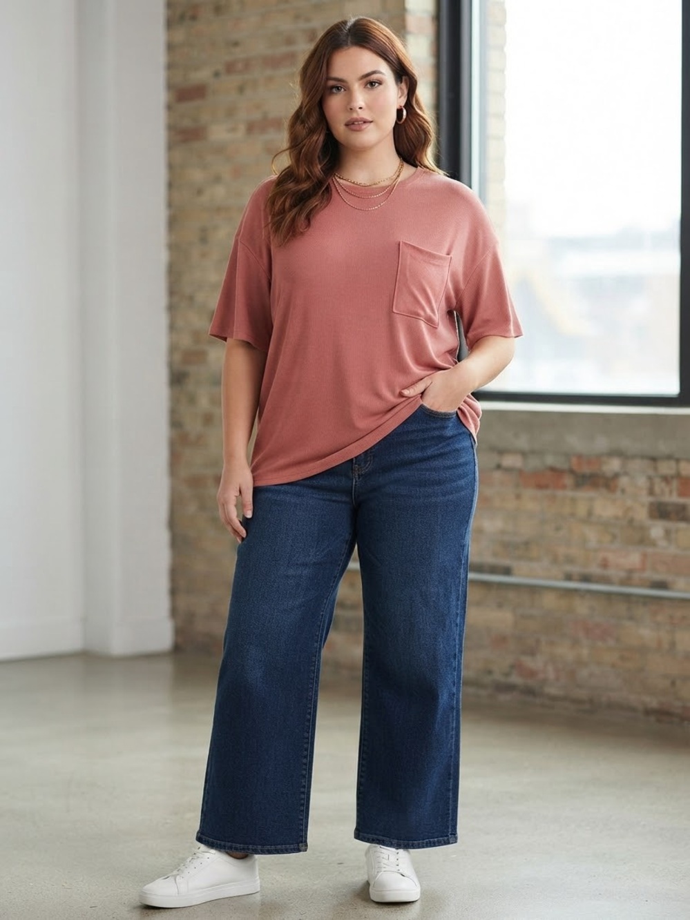 ZENANA Ribbed Short Sleeve T-Shirt Pink 1X